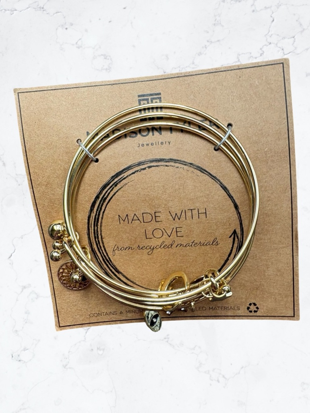 Gold Multi-Row Charm Bangle Set - Picture 3 of 3